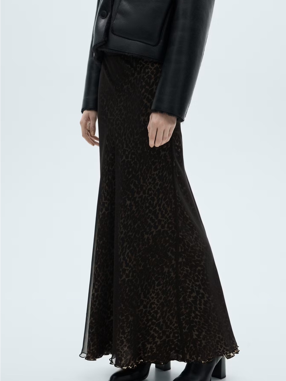 Dark Brown Leopard-Print Maxi Skirt